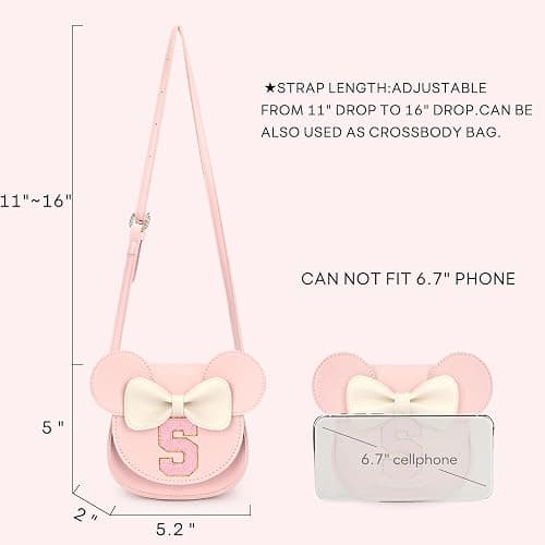 mibasies Toddler Purse Girl Gifts: Girls Birthday Gifts for 3-8 - Toys for Ages 2-4 Girls Mouse Ears Purse, Pink, Letter S thumbnail 6