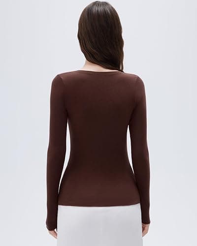 SUUKSESS Cloud Cashmere Women V Neck Fitted Long Sleeve Shirt Basic Soft Knit Tops thumbnail 4