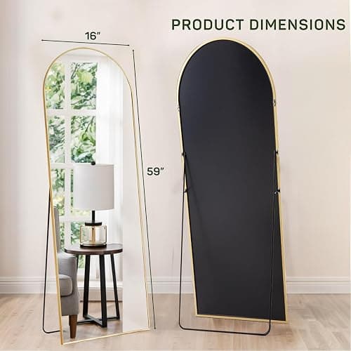Arched Mirror Full Length, 16"x59" Body Wall Mirrors with Shatter-Proof Glass, Floor Standing, Hanging or Leaning, Tall Arch Mirror with Stand Aluminum Alloy Frame for Bedroom Cloakroom thumbnail 2