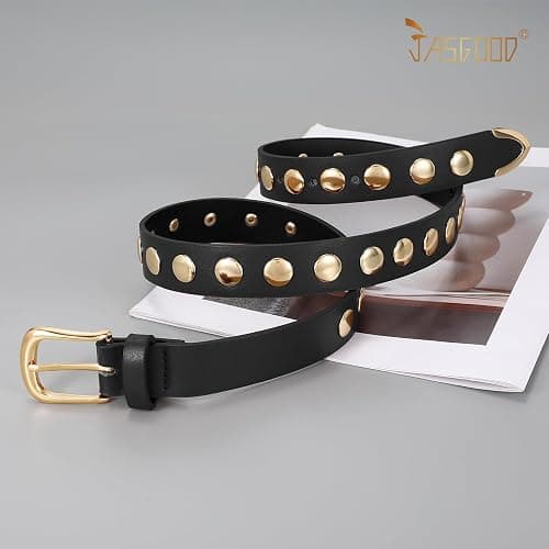JASGOOD Women Fashion Leather Belt Punk Studded Belt for Jeans Pants Dresses thumbnail 7