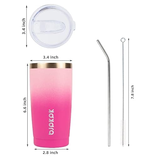 BJPKPK 20oz Stainless Steel Tumbler with Lid And Straw, Double Wall Vacuum Coffee Cup, Travel Mug for Ice Drink and Hot Beverage, Insulation Travel Tumblers Cups,Cherry Blossom thumbnail 3