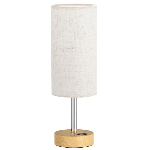 Dicoool Bedside Table Lamp for Bedroom - 3-Way Dimmable Touch Lamp, USB A+C | LED Bulb Included, 14" Small Nightstand Lamp for Desk, Living Room, Guest Room, Cream Fabric Lampshade, Wood-Grain Metal Base thumbnail 8