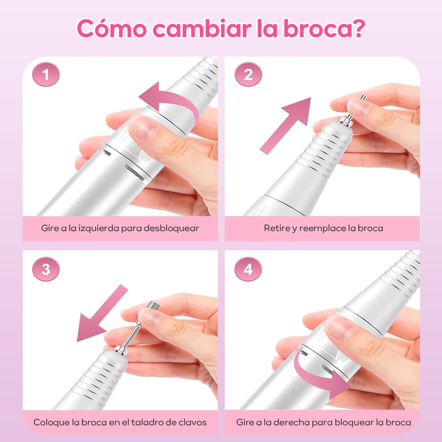 Nail Drill para Uñas Profesional,40000RPM Torno Electrico,para Uñas con 6 Tipos Cabezales de Lijado y Bandas de Lijado,Velocidad Ajustable Máquina de Lima Uñas,Manicura en casa y salón thumbnail 7