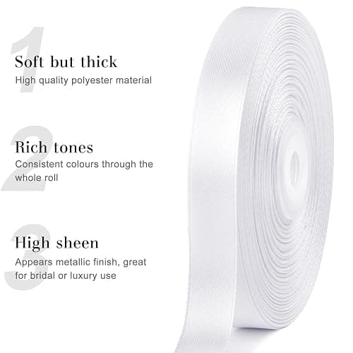 CLUEWR 1/2 Inch 50 Yards White Satin Ribbon, Ribbon Roll for Flower Bouquets, Gift Wrapping, Wedding, Handmade Crafts thumbnail 5