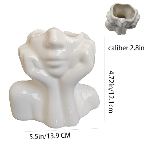 White Face Vase Unique Ceramic Vase for Room,Office,Home Decor | Small Boho Cute Female Form Head Bust Vase Modern Flower Vase for Table Shelf Desk Decoration Bookshelf Bedroom thumbnail 2