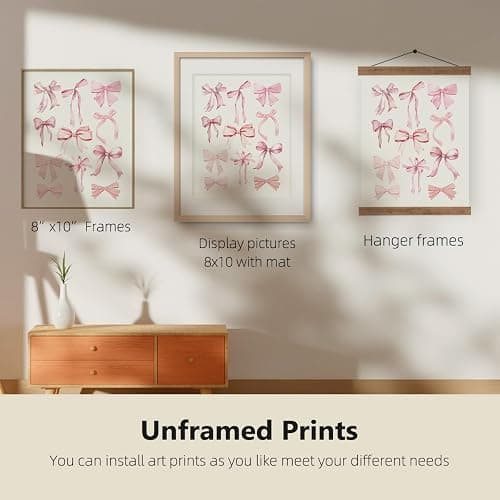 ETVISO Coquette Room Decor for Girls Room, Trendy Pink Bows Wall Art, College Apartment Decor Aesthetic Wall Art Prints Cherry Poker, Living Room Decor 8x10 Inch Set of 4 Unframed (Pink) - 8x10 in - Bow(Pink) thumbnail 3