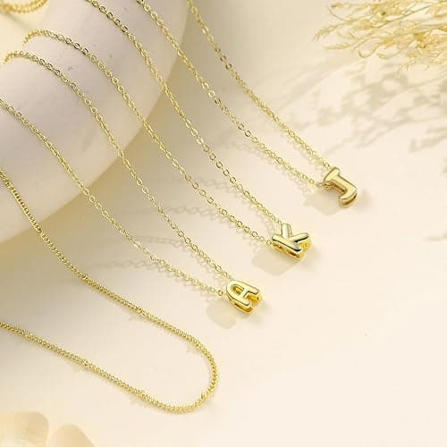 Thaivor Bubble Letter Necklace Layered Initial Necklaces for Women Dainty Cute Choker Pendant Stack Jewelry Teen Gift Trendy Stuff thumbnail 4