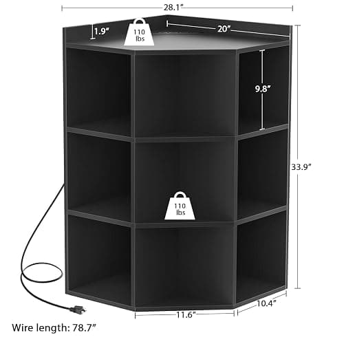 Aheaplus Corner Cabinet, Black Corner Storage with USB Ports and Outlets, Corner Cube Toy Storage for Small Space, Wooden Cubby Corners Bookshelf with 9 Cubes for Playroom, Bedroom, Living Room, Black thumbnail 3