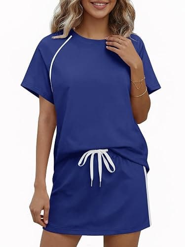 Yousify Womens 2 Piece Skirt Sets Summer Short Sleeve Tops and Tennis Skort Lounge Set Vacation Workout Matching Outfits thumbnail 2