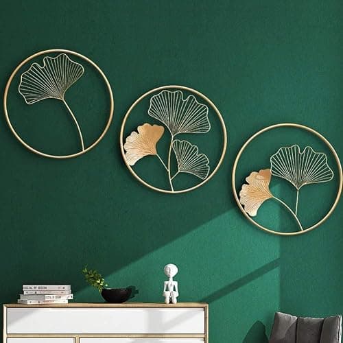 JILIP Metal Ginkgo Leaf Wall Art Plaque, 3pcs Nordic Style Hanging Wall Sculptures, Modern Home Wall Silhouette Decor, Living Room Office Wall Decor thumbnail 5
