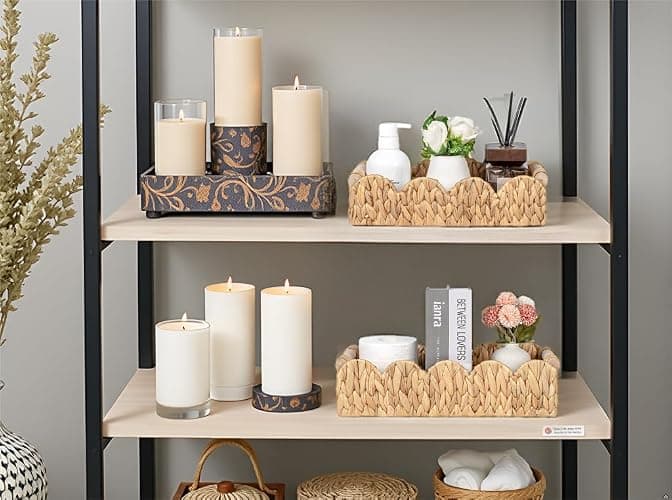 Kriitools Decorative Toilet Paper Storage Basket, Modern Farmhouse Home Decor Scalloped Basket for Organizing, Pantry Baskets for Shelves, Countertop, Living Room, w/Wood Handles, Natural, 2 Sizes thumbnail 6