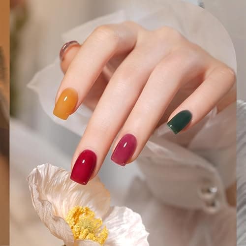 GAOY Jelly Gel Nail Polish Set, 6 Colors Red Green Brown Yellow Pink UV Gel | Layer with Cat Eye, Buildable Color, UV Lamp Required, Easy to Apply, Long Lasting, Christmas Nails, Gift for Women thumbnail 4