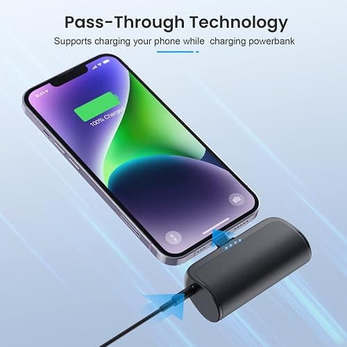 Mini Portable Charger Power Bank for iPhone,5200mAh Portable Phone Charger, Ultra-Compact PD Fast Charging Battery Pack Compatible with iPhone 14/14 Plus/Pro Max/13/12/12 Mini/11/XS/XR/X/8/7/6/6s - A-A--Black thumbnail 6