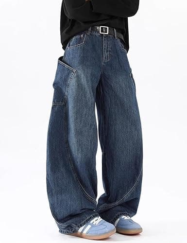 Nutriangee Men's Baggy Barrel Wide Leg Jeans for Men Women Loose Fit Streetwear Y2k Hip Hop Denim Pants - 28 - Blue 166 thumbnail 4