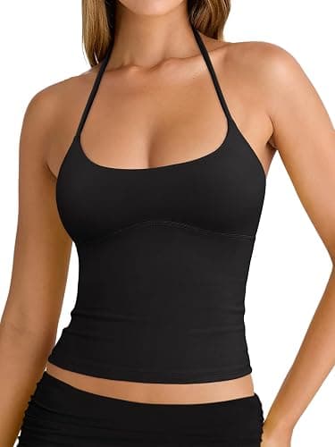 REORIA Women's Sexy Halter Backless Double Lined Tank Top Y2k Trendy Camisole Crop Tops - Image 1