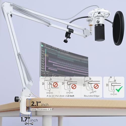 FIFINE USB Recording Microphone Kit, Studio Condenser Microphone for Vocals Music Creation, Voice-Over, Singing with Metal Boom Arm, 16mm Diaphragm, Podcast Mic Set-T669 White thumbnail 4