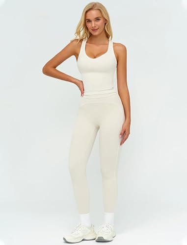QBGJTD Womens Workout Set Two Piece Racerback Color Block Tank Top Matching High Waist Leggings Gym Pilates Outfits thumbnail 6