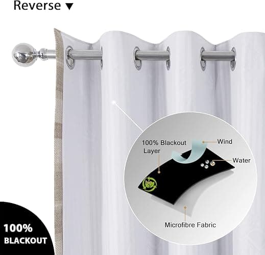 always4u 100% Blackout Curtains Check Eyelet Curtain Bedroom Plaid Woven Brushed Cheque Pair of Highland Woolen Look Window Treatment for Living Room Beige 46 * 90 Inches thumbnail 4