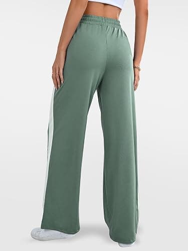 Bellcoco Wide Leg Sweatpants Women High Waisted Baggy Sweat Pants Active Striped Track Pants with Pockets thumbnail 2