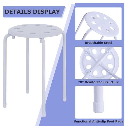 VECELO 6-Piece Stacking Stools, 17.7 Inch Standard Height, Portable Stackable Colorful Decoration Stools for School Classroom and Office Use, White - White thumbnail 7