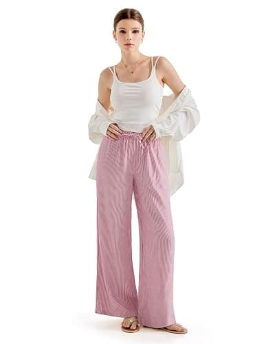 SUUKSESS Women Wide Leg Linen Pants with Pocket High Waisted Lounge Palazzo Pant thumbnail 5