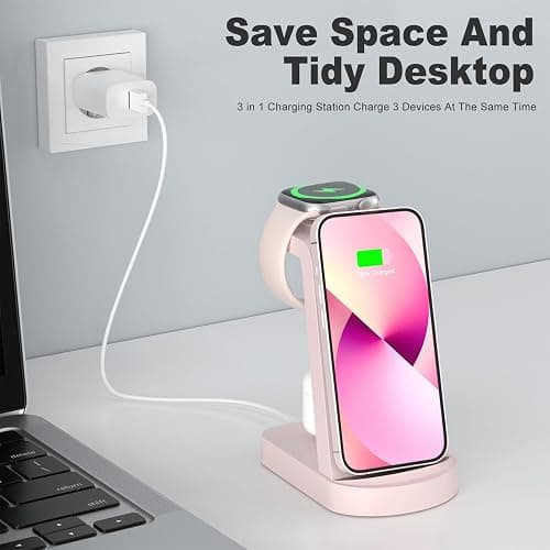 Chargeur Induction 3 en 1,INNISTO Chargeur Rapide Chargeur Induction Chargeur Station Compatible avec iPhone 16/15/14/13/12 Pro/Pro Max,Apple Watch Ultra/10/9/8/7/SE/SE2/6/5/4/3 AirPods321/Pro1 Rose thumbnail 7