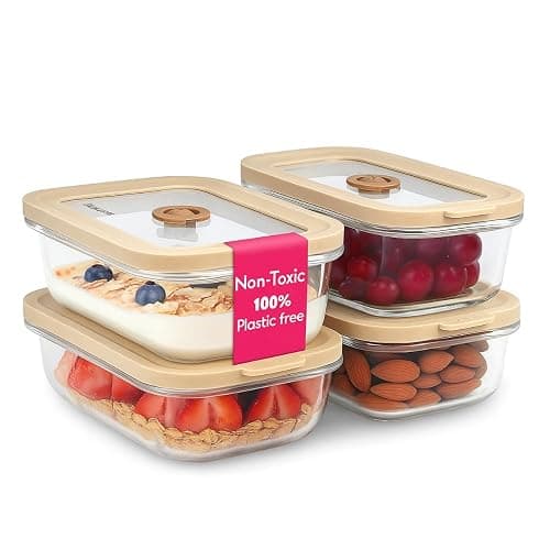 Ziruma Non-Toxic 1.5 cup Glass Food Storage Containers with Lids - Overnight Oats, Plastic Free Meal Prep, Reusable, Airtight, Microwave and Freezer Safe, 4 Pack - Image 1