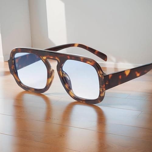 ADE WU Trendy Square Sunglasses for Women Men,Vintage Square Aviator Sunglasses Fashion 70s Inspired Stylish Flat Top Shades thumbnail 5
