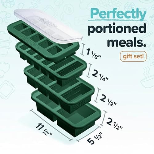 Souper Cubes Silicone Freezer Molds Gift Set with 2 Tbsp, 1/2, 1, and 2 Cup Silicone Freezer Trays With Lids - Meal Prep and Kitchen Essentials Bundle - Kale thumbnail 3