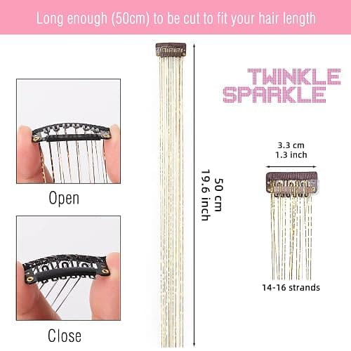 6 Pcs Clip in Hair Tinsle Kit, 19.6 Inch Heat Resistant Glitter Tinsel Hair Extension Clips, Fairy Sparkle Strands Festival Gift Party Dazzle Hair Accessories for Women Girls Kids (GALAXY) thumbnail 4