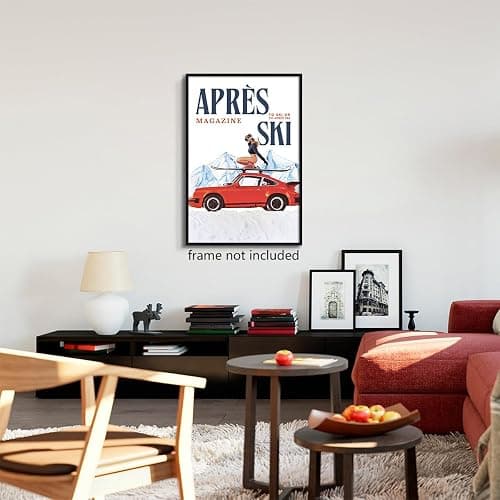 Venphude Apres Ski Canvas Wall Art, Trendy Magazine Cover Poster, Vintage Winter Snow Mountain Picture, Funky Ski Girl and Car Print, Fashion Skiing Art for Ski Lodge Party Wall Decor 8x12in Unframed thumbnail 3