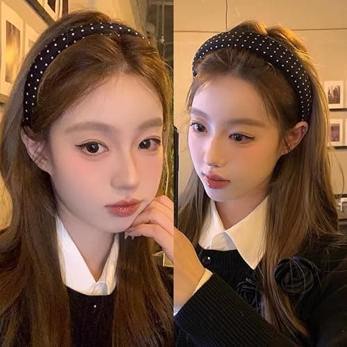 Vintage Polka Dot Hair Accessories Padded Headbands for Women Girls White Polka Dots Headband Costume for Christmas Halloween Headband Non Slip for Women Girls Soft Ribbon Headbands with No Teeth thumbnail 3