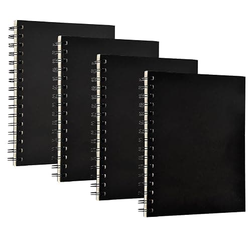 4 Pack A5 Sketchbook, Spiral Cover Blank Page Sketch Book Sketch Pad, Kraft Cover Sketch Drawing Pad Art Book, 50 Sheets Blank Paper Sketch Book for memos, Painting and Graffiti(Black) - Image 1