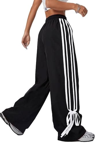 BEAUDRM Women's Y2K Baggy Bow Wide Leg Pants Striped Track Elastic Waist Long Sweatpants Parachute Pants thumbnail 2