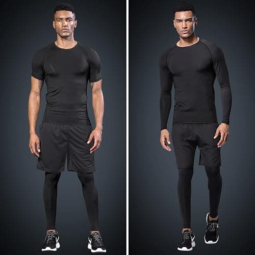 JULY'S SONG Ensemble d'entraînement de compression pour homme, 5 pièces, séchage rapide, chemise, pantalon, short, veste, vêtements pour salle de sport thumbnail 2