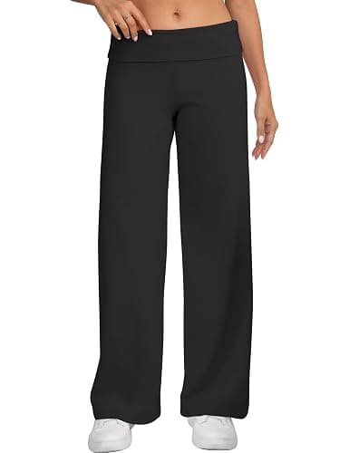 HeSaYep Women's Wide Leg Sweatpants Workout Lounge Pants Fold Over Low Rise Yoga Pants - Image 1