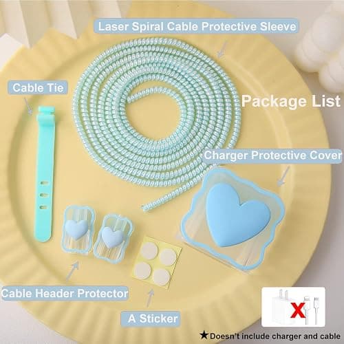 QLD COVER Compatible with iPhone 18W/20W USB-C Charger Cover Lovely 3D Love Heart Waves Clear Soft Charger Protector Cute Cable Saver for iPhone 11 12 13 14 Pro Max Fast Power Adapter, Blue 1 (5in1) thumbnail 2