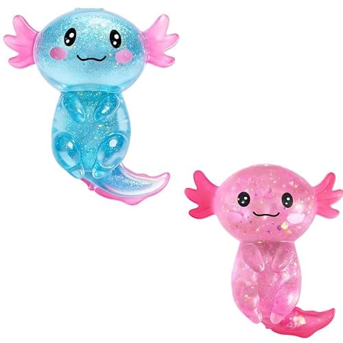 2 Pcs Axolotl Squishy Stress Relief Toy, Stretchy Axolotls Stress Soft Squeeze Sensory Fidget Toys for Kids Adults, Cute Axolotls Squishies Party Favors Classroom (BluePink) - Image 1