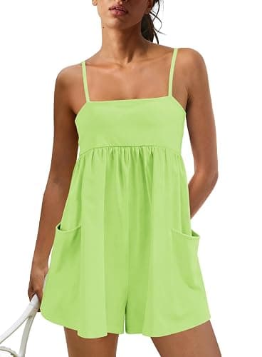 Panadila Womens Summer Rompers Beach Vacation Clothes Spaghetti Strap Short Jumpsuits Square Neck Dress with Pockets thumbnail 3