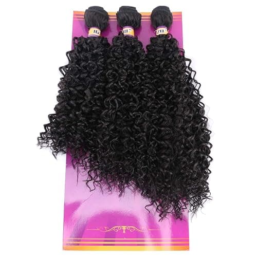 Natural Black Synthetic Hair Weave Afro Kinky Culrly Fiber Hair Externsions 16 18 20 Inches 210 Gram/set Heat Resistant Hair Bundles (2#) - Image 1