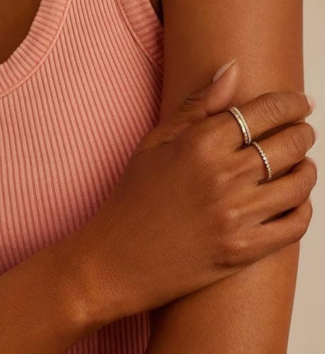 iF YOU Gold Rings for Women Non Tarnish, Trendy 14K Gold Plated Jewelry for Women Dainty Stackable Cubic Zirconia Knuckle Ring Set Statement Chunky Stacking Band Rings Size 5 6 7 8 9 thumbnail 5