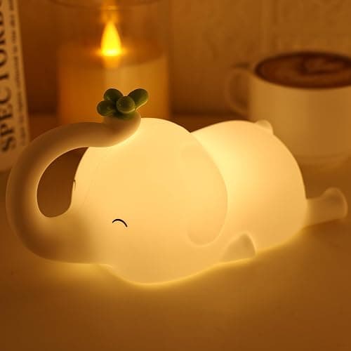 MAGOHMT Silicone Elephant Night Light for Kids - 3-Level Dimmable & Rechargeable LED Lamp, Touch Control Soft Animal Light for Nursery, Baby Room Decor - Image 1