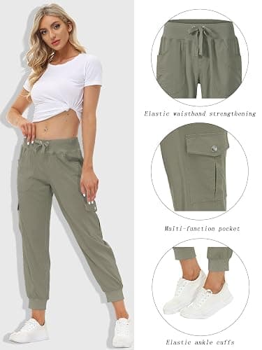 MoFiz Women's Lightweight Hiking Cargo Pants Outdoor Quick Dry Casual Travel Sweatpants Joggers Elastic Waist Button Pockets thumbnail 3