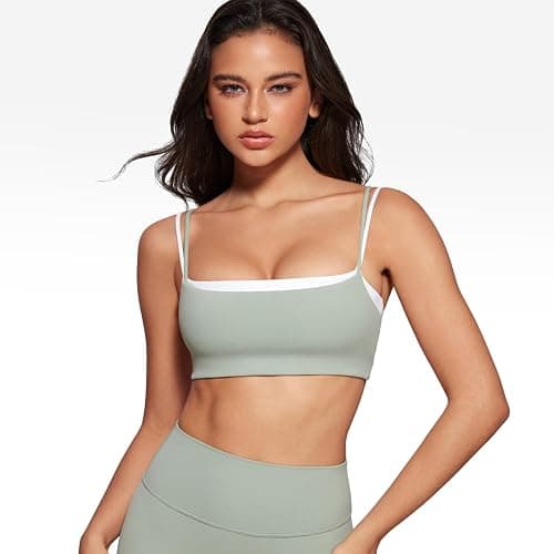 INGIA Women's Square Neck Sports Bra Spaghetti Strap Padded Cami Yoga Wireless Square Back Workout Bra Crop Top thumbnail 5