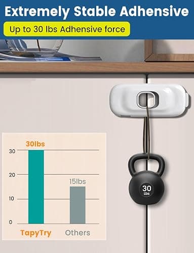 Cabinet Fridge Locks Baby Proofing, 6 Pack Child Proof Cabinet Refrigerator Locks, Baby Child Safety Frigerator Locks for Cabinets, with Strong Adhesive Pad for Draw Kitchen Oven (White, 6 Pack) thumbnail 6