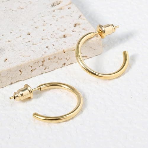 Minimalist Hoops for Women - 14K Gold Open Huggie Hoop Earrings, Hypoallergenic Tiny Hoops in Gold and Silver (Set of 1-5 Pairs) - 14K Gold - 10mm (1 Pairs) thumbnail 6