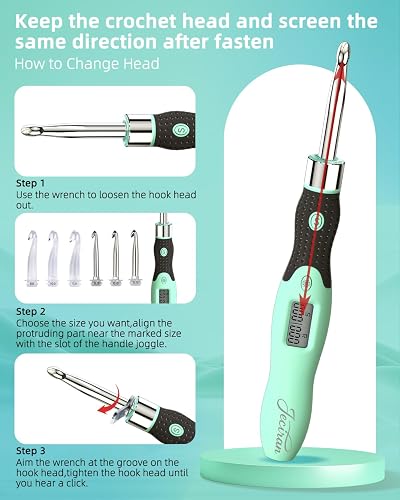 Jeciran Upgraded Light Up Counting Crochet Hook Set,Light&Counter,24-in-1 | Ergonomic anti-slip grip with LED illumination, real-time row tracking,and smooth interchangeable heads for arthritic hands. thumbnail 8