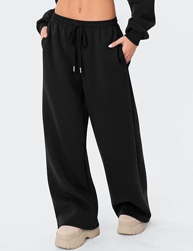 LOMON Women's Sweatpants Wide Leg Fleece Lined Sweat Pants Spring Winter Clothes 2026 Baggy Drawstring Joggers with Pockets thumbnail 4