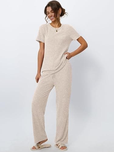 LILLUSORY 2 Piece Lounge Sets for Women Sweater Sets Airport Travel Outfits 2025 Sweat Suits Matching Wide Leg Pants thumbnail 2
