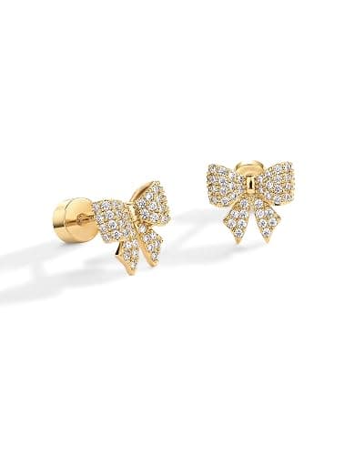 PAVOI 14K Gold Plated Dainty Flat Back Earrings for Women - Hypoallergenic Sterling Silver Posts Helix Cartilage Piercing Jewelry - Emoji Motif Bow Celestial Flatback Gold Stud Earrings Screw Back thumbnail 3